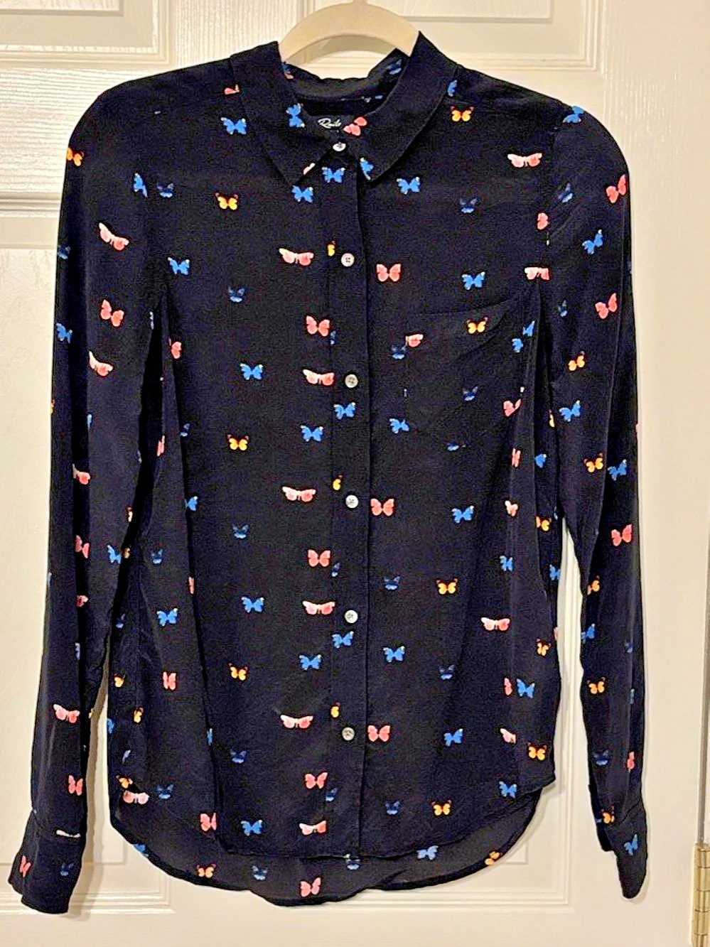 Rails Kate Shirt Butterfly Black Silk Button Down XS